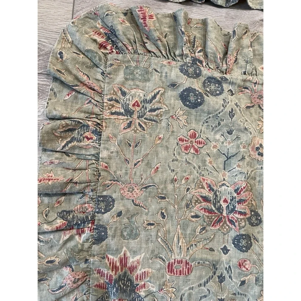Vtg Pr Ralph‎ Lauren Isabella Stnd Pillow Sham Cotton Linen Ruffle Green Floral